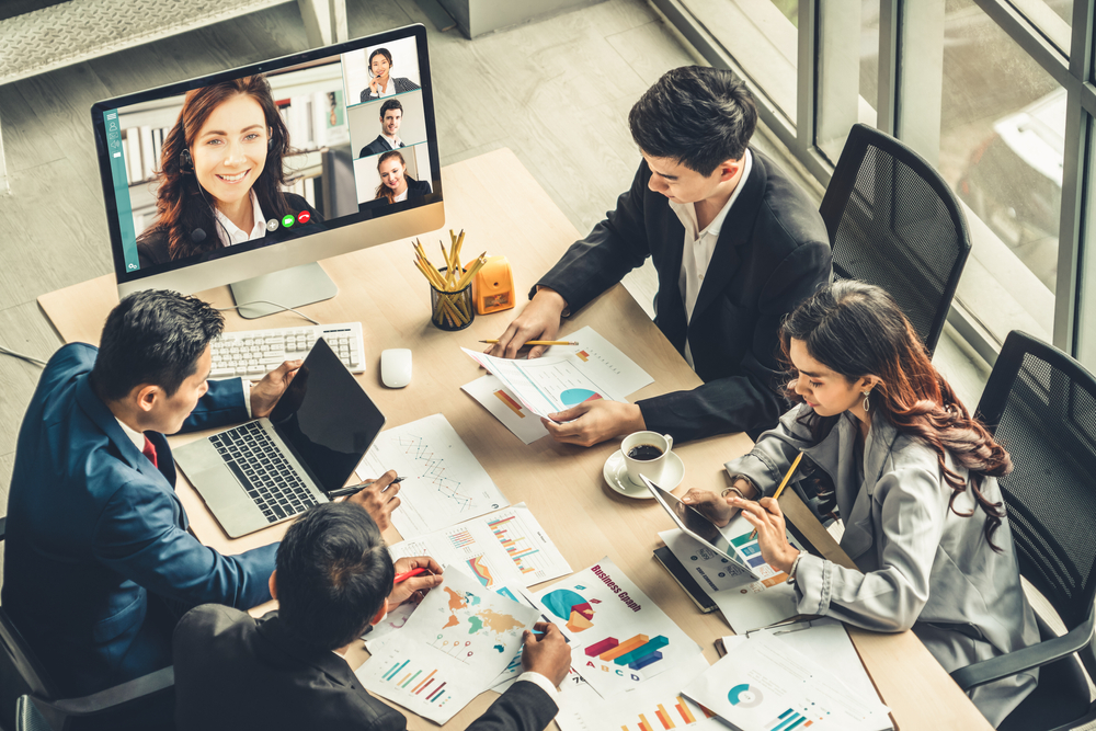 Telework conference call using unified communications technology to communicate