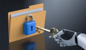 Data security and cybersecurity concept with 3d rendering padlock on folder